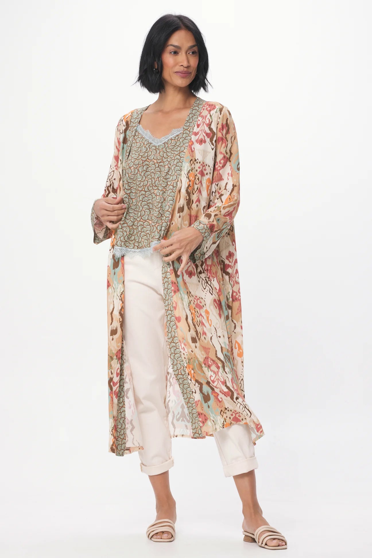 Kimmy Long Open Jacket - Sea Foam/Coral
