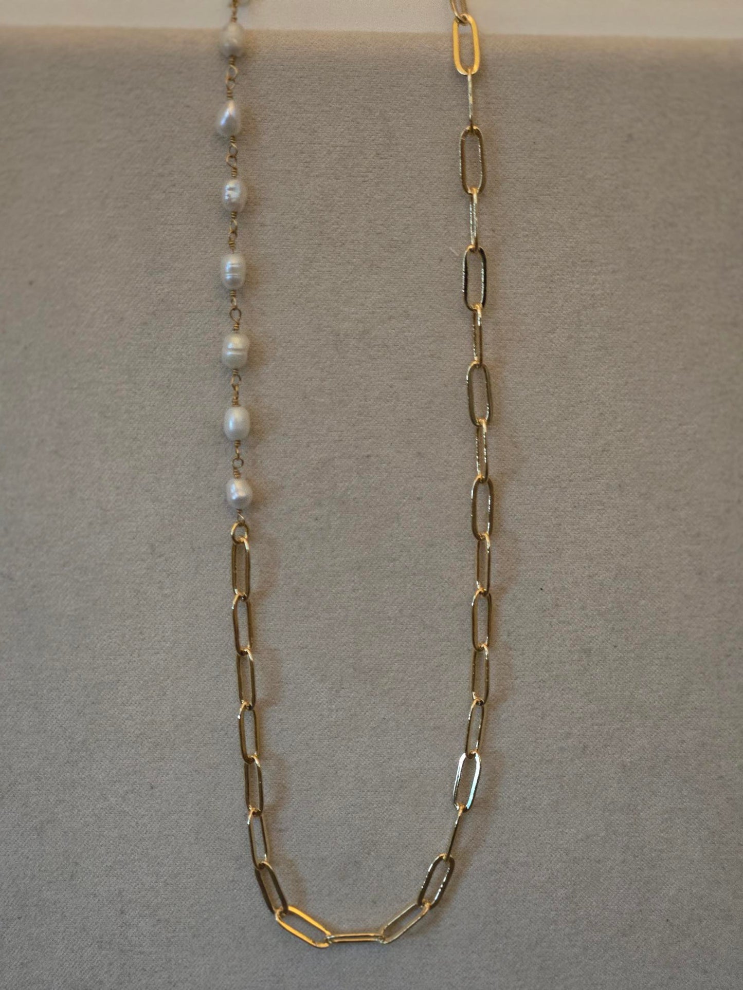 Gia Paperclip Necklace with Wire Wrapped Pearl