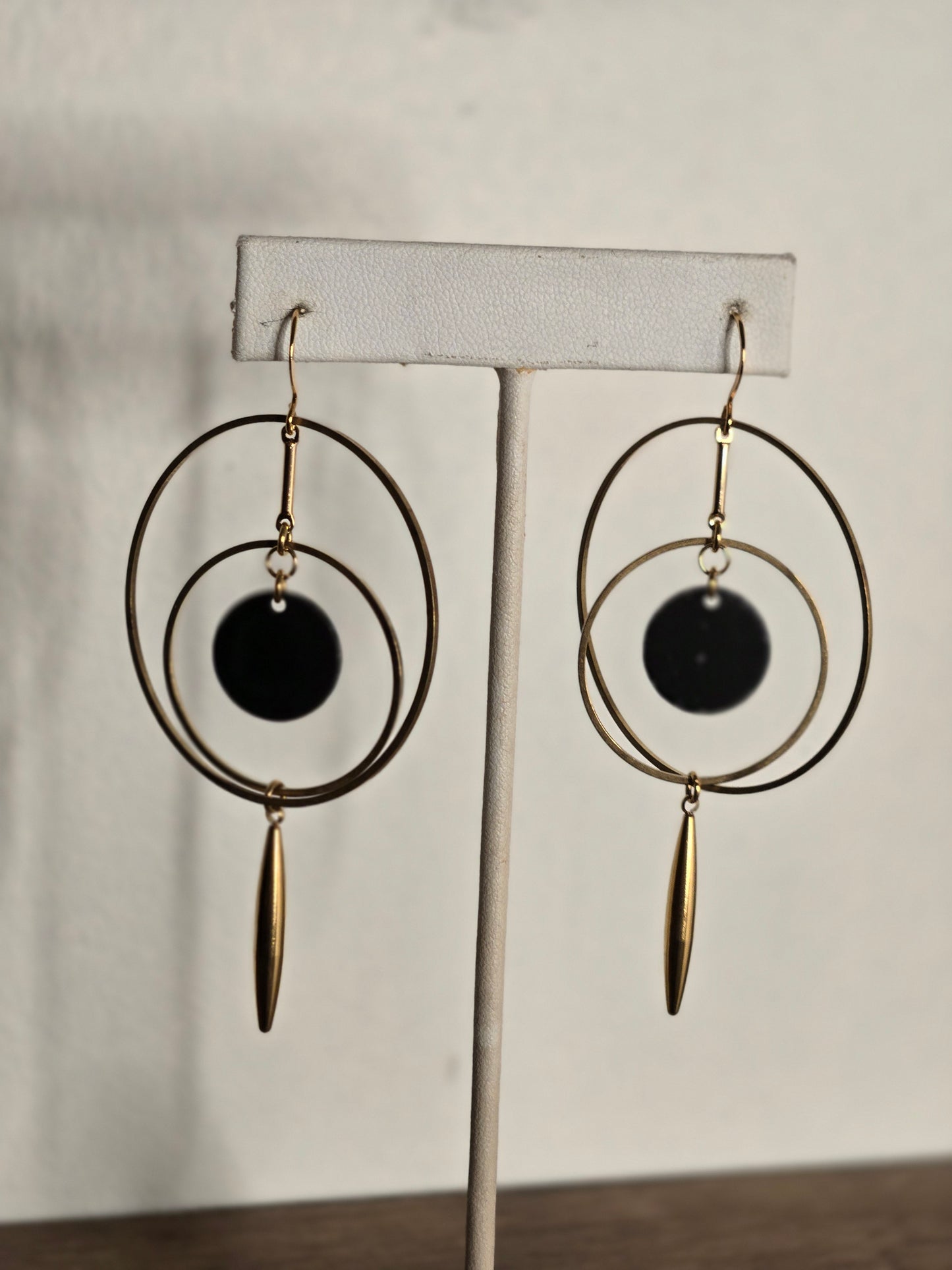 Large Double Hoop Earrings with Black Disks