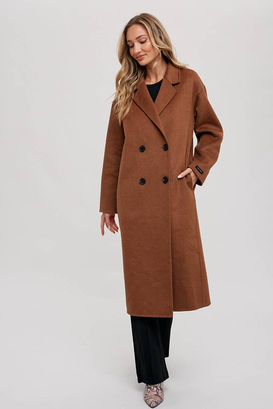 Double-Breasted Longline Coat - Camel