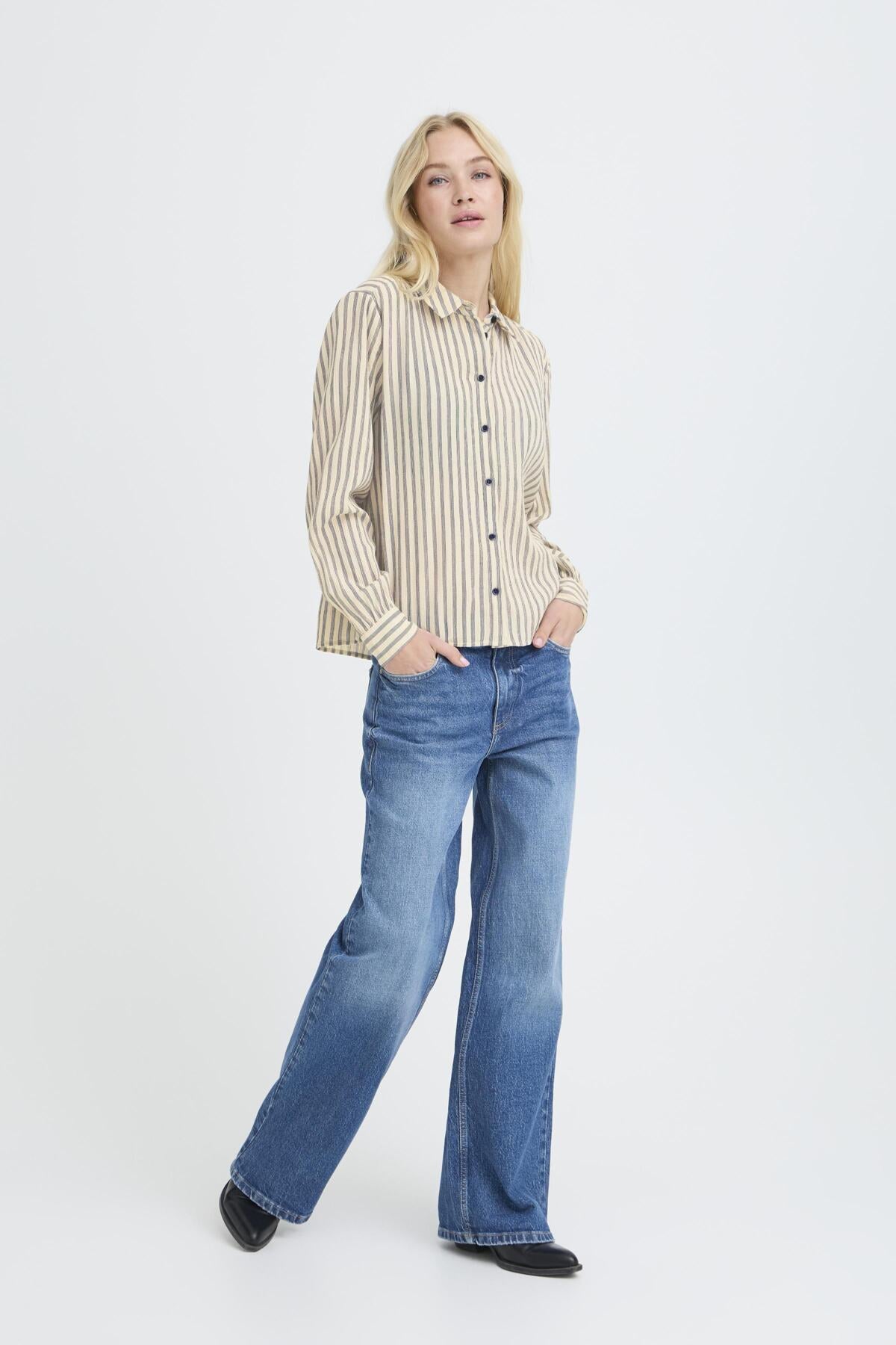 Gaby Button Up Top - Medieval Blue