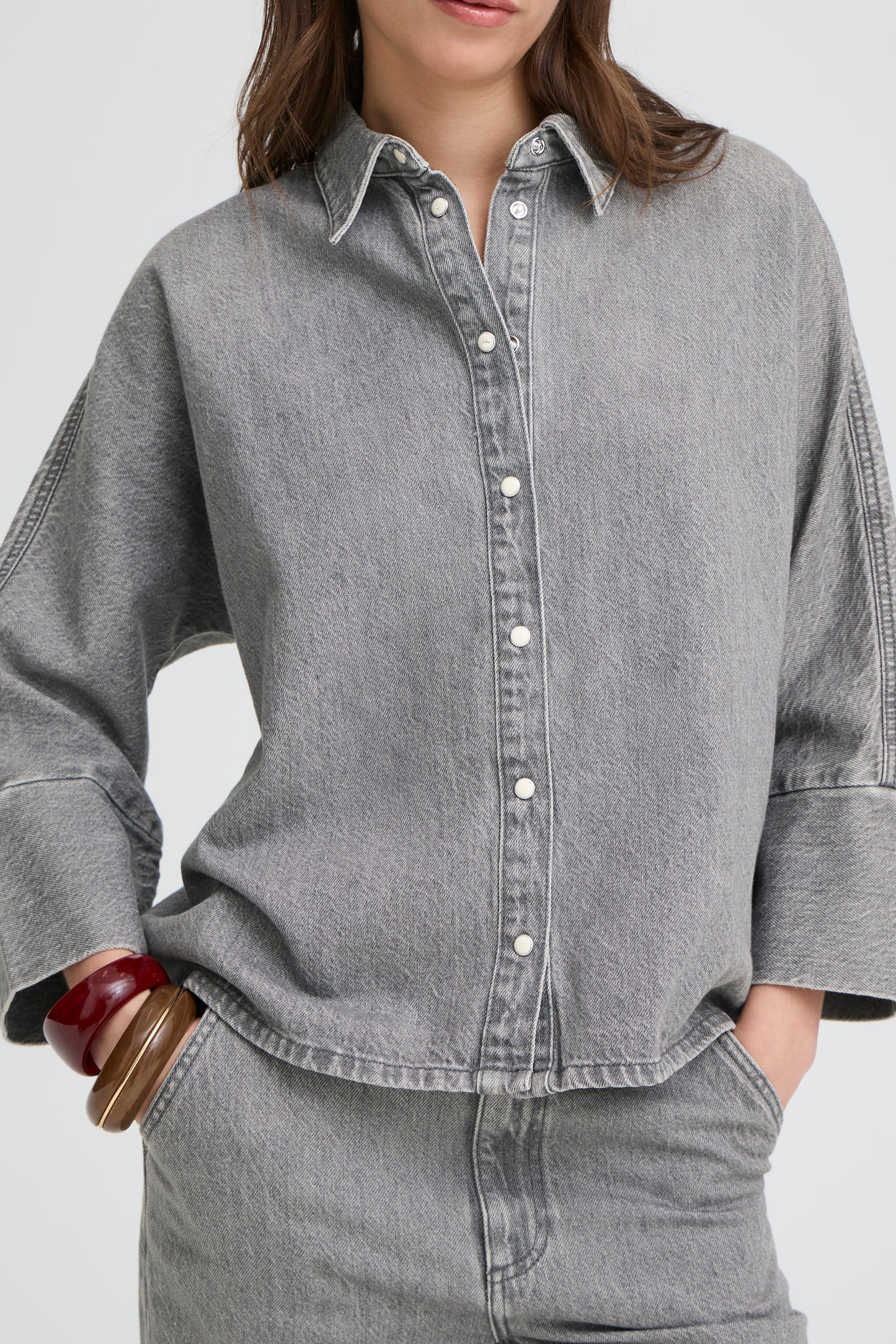Kimu Snap Front Jacket - Mid Grey