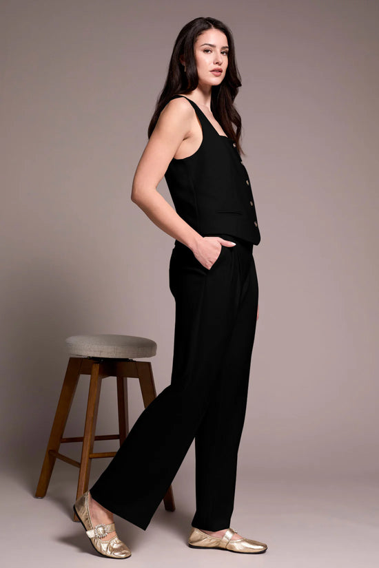 High Rise Pleat Front Pants - Black