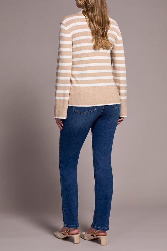 Funnel Neck Striped Sweater - Heather Latte