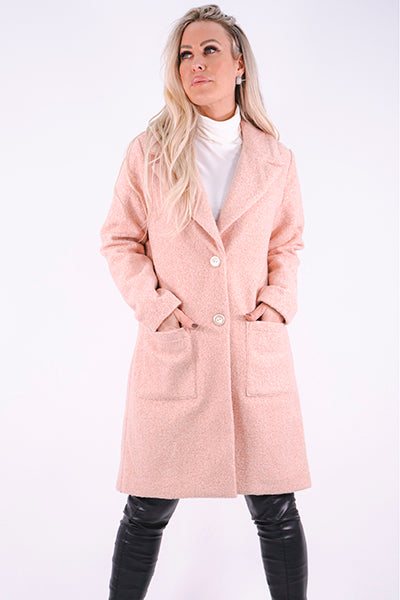 Knee Length Boucle Coat with Pockets - Pink.