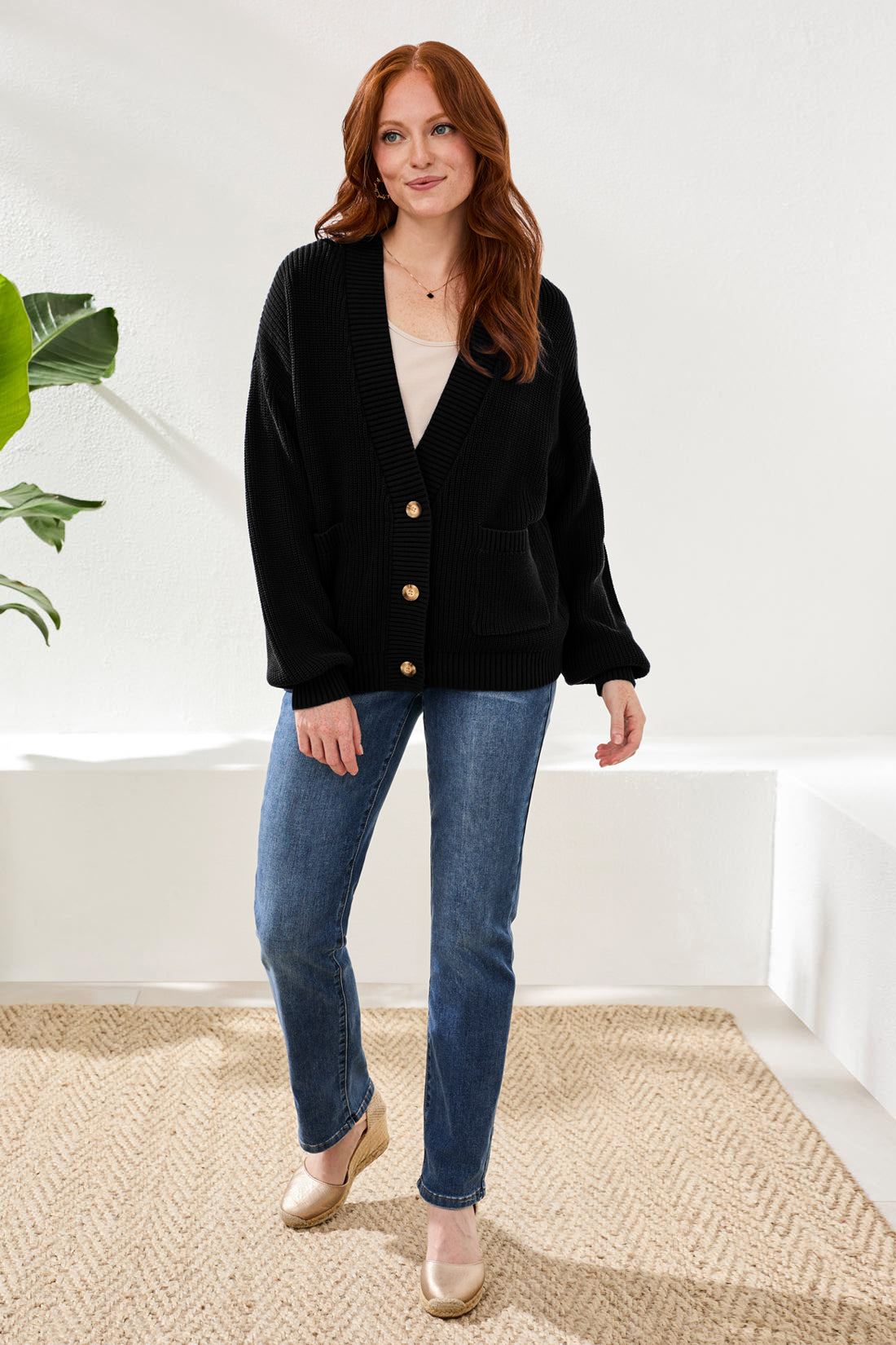 V-Neck Cardigan Sweater - Black