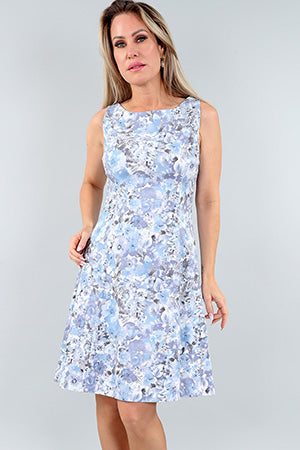 Sleeveless Flared Dress - Blue