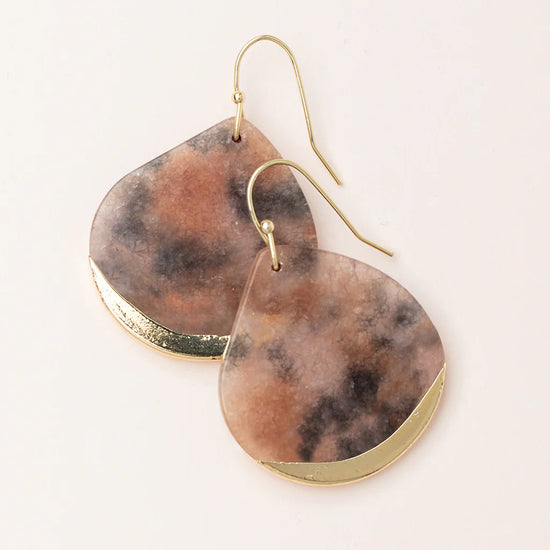 Stone Dipped Teardrop Earrings - Fossil Pink Agate / Gold