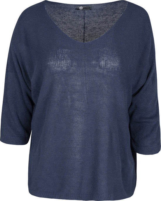 Lightweight Sweater with 3/4 Sleeves - Navy