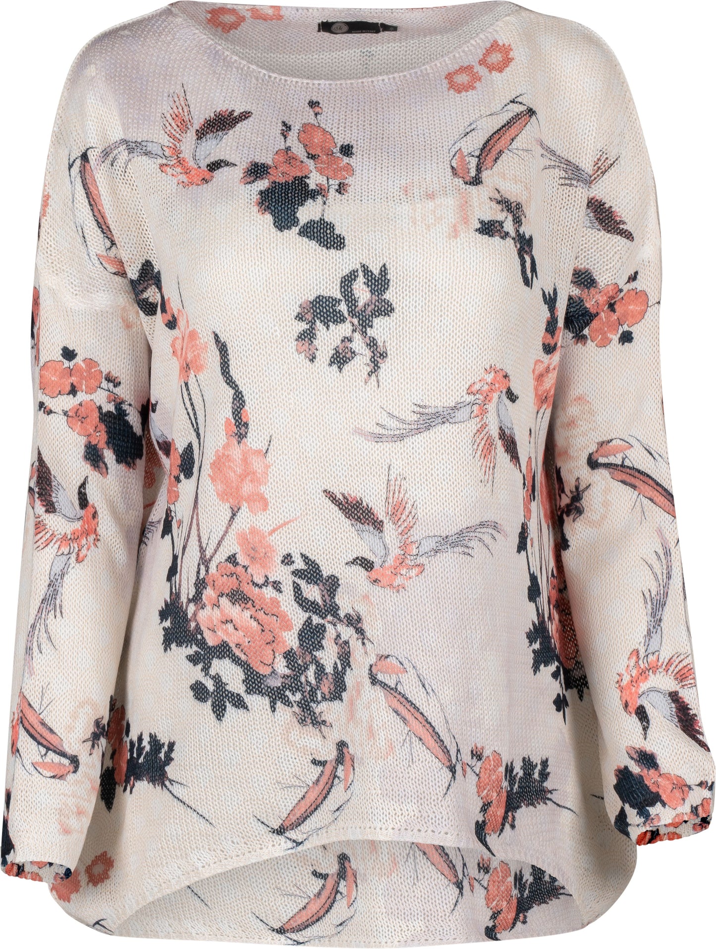 Long Sleeve Sweater with Bird Print - Rosette Sakura