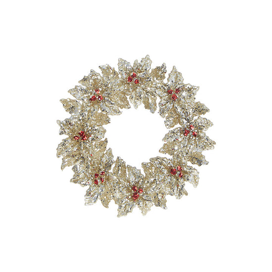 Glittered Holly Wreath Holiday Ornament - 5"