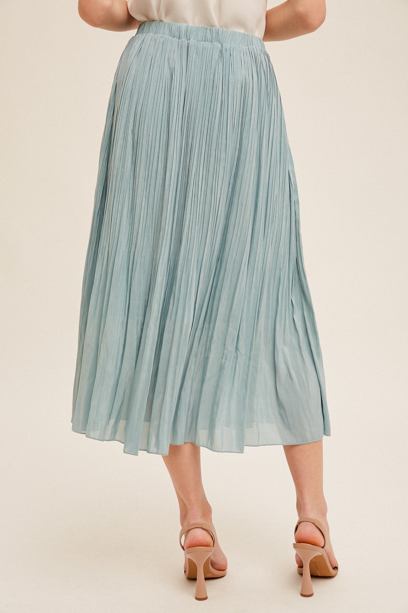 Pleated Midi Skirt with Elastic Waist - Sky Blue