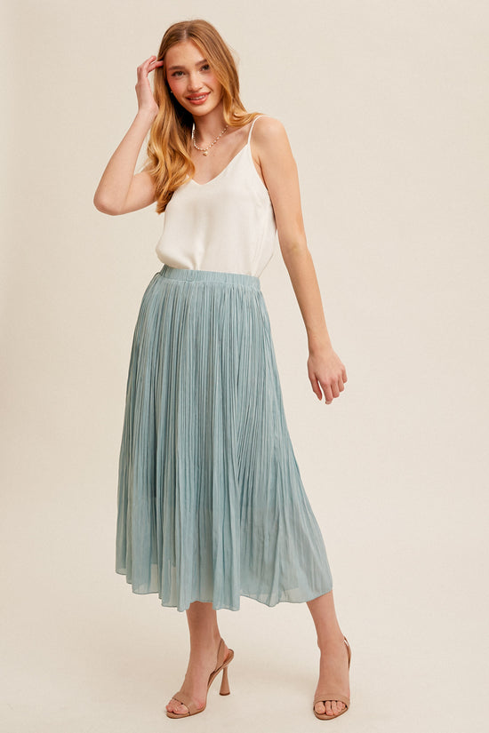 Pleated Midi Skirt with Elastic Waist - Sky Blue