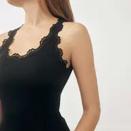 Iconic Silk Top with Lace - Dark Grey Melange