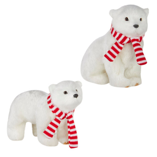 Polar Bear Wearing Scarf Holiday Ornament - Sitting