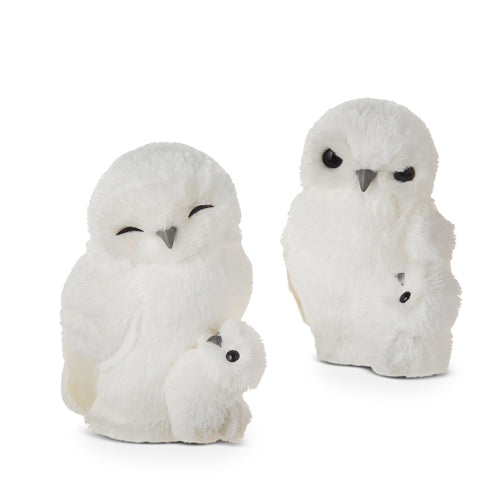 White Owl with Baby Holiday Decoration - Eyes Closed