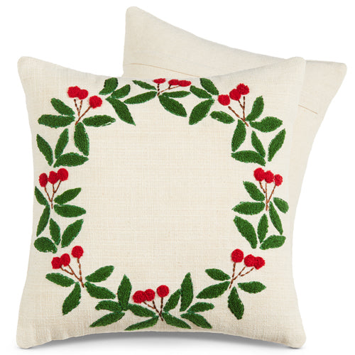 Load image into Gallery viewer, Holly Wreath Holiday Throw Pillow
