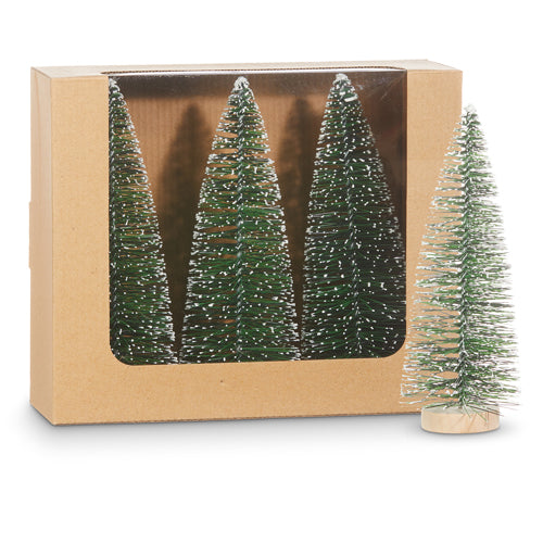 Load image into Gallery viewer, Snowy Green Holiday Bottle Brush Trees - Box of 3
