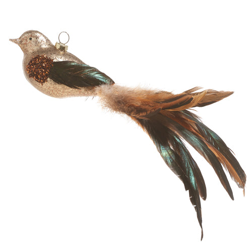 Mercury Glass Feather Tailed Bird Holiday Ornament