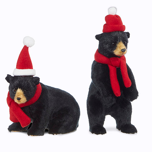 Black Bears Wearing Scaves and Hats Holiday Decorations - Crouching