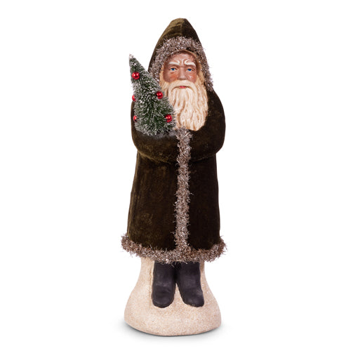 Dark Green Velvet Santa With Tree