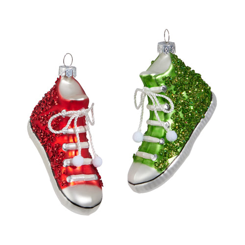 Sneaker With Glitter Holiday Ornament -Red