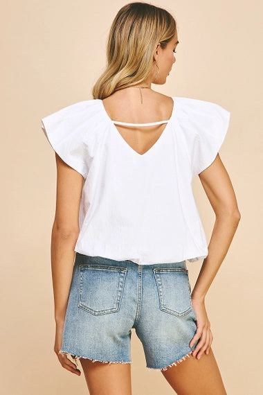 Flutter Sleeve Cropped Top - White