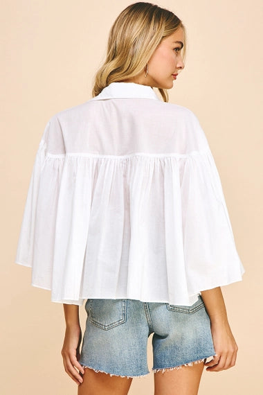 Cropped Top with Dolman Bell Sleeves - White