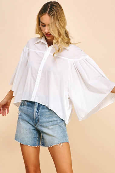 Cropped Top with Dolman Bell Sleeves - White