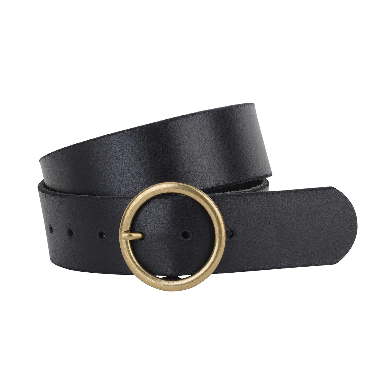 Wide Belt with Copper Tone Buckle - Black