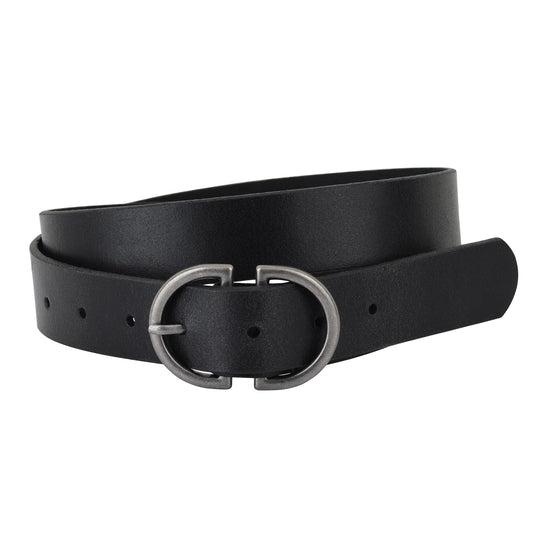 Leather Belt with Symmetrical Double D Buckle - Black