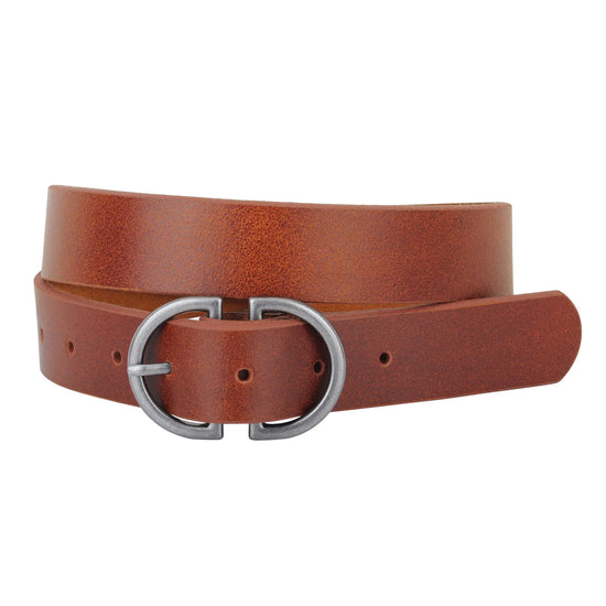 Leather Belt with Symmetrical Double D Buckle - Tan