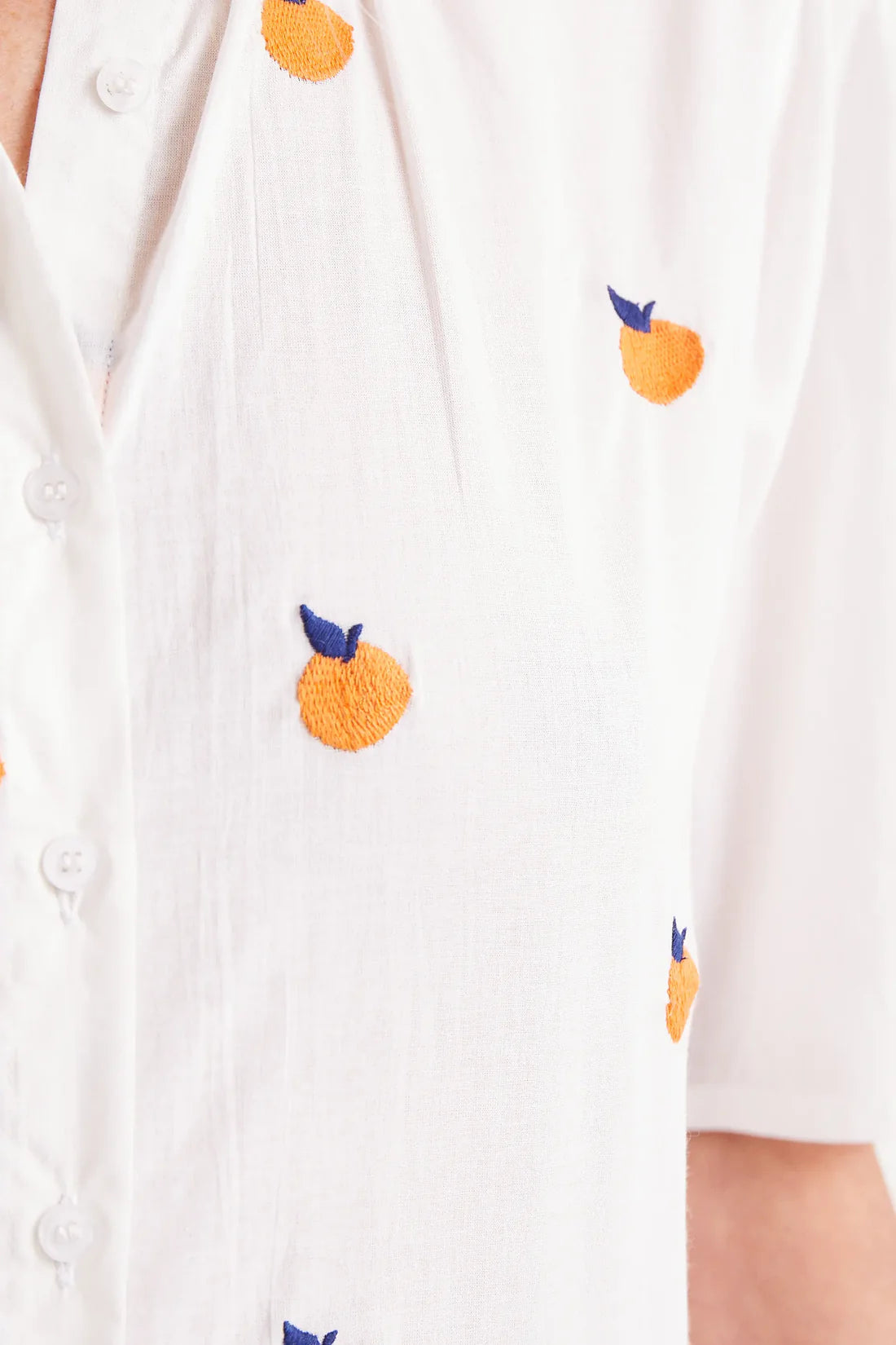 Short Sleeve Shirt With Embroidered Oranges