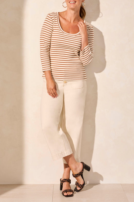 Wide Crew Neck Stripe Top - Desert Sand