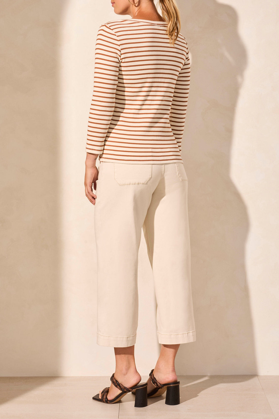 Wide Crew Neck Stripe Top - Desert Sand