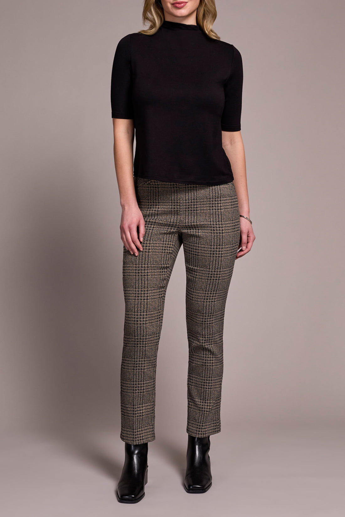 Funnel Neck Tee with 3/4 Sleeves - Black