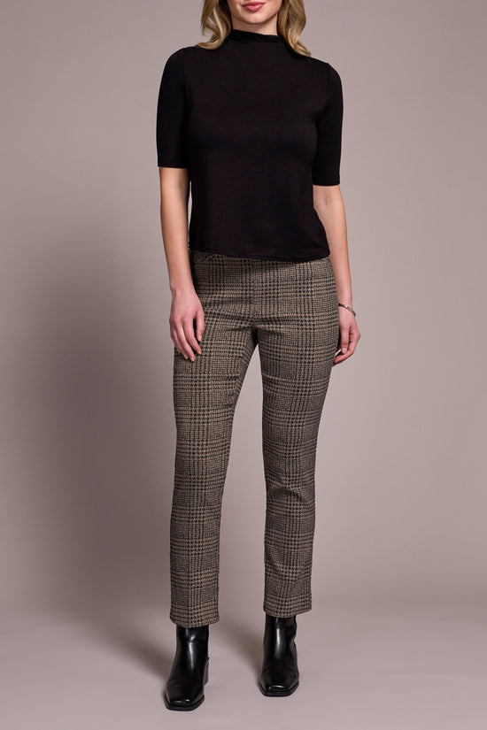 Funnel Neck Tee with 3/4 Sleeves - Black