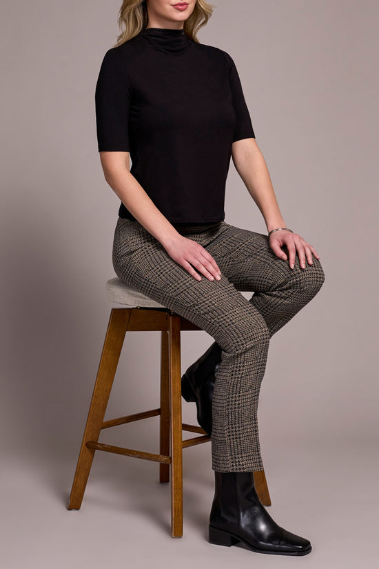 Funnel Neck Tee with 3/4 Sleeves - Black