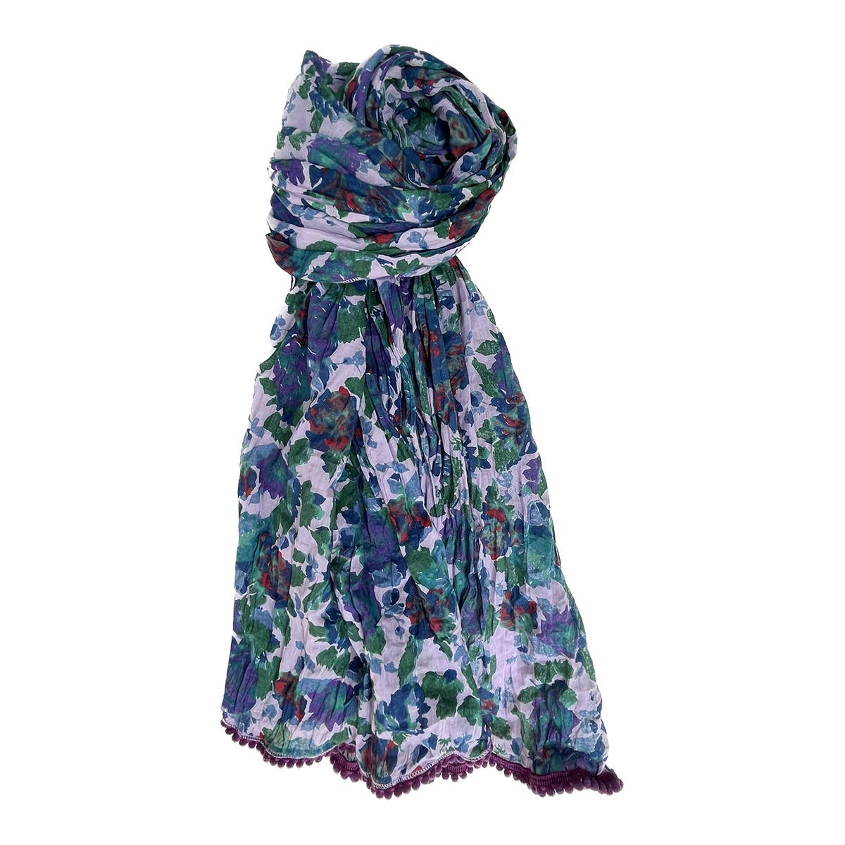 Crinkled Cotton Scarf - Roses Grape