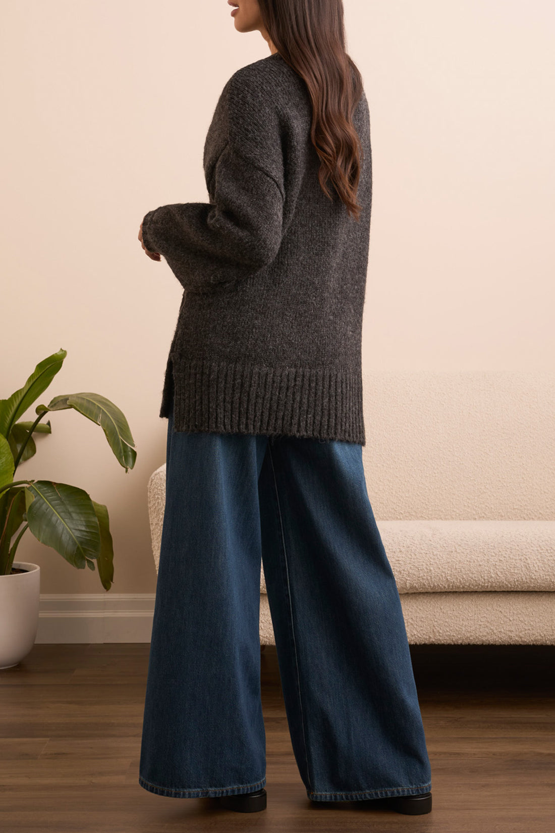 Oversized Puff Sleeve Cardigan - Heather Black