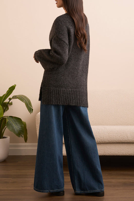 Oversized Puff Sleeve Cardigan - Heather Black