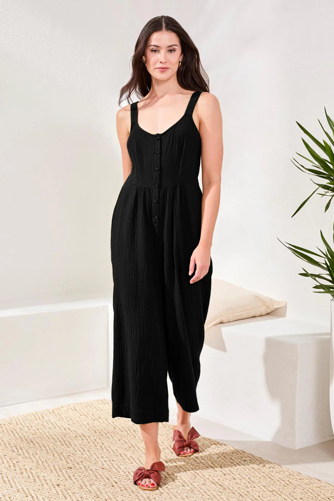 Jumpsuit with Back Smocking - Black