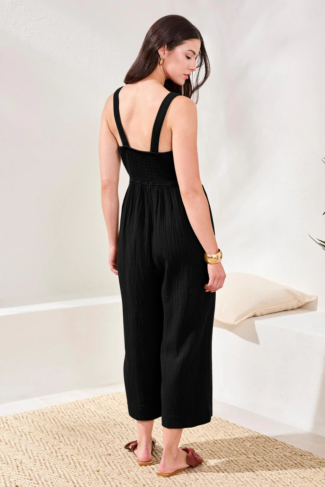 Jumpsuit with Back Smocking - Black