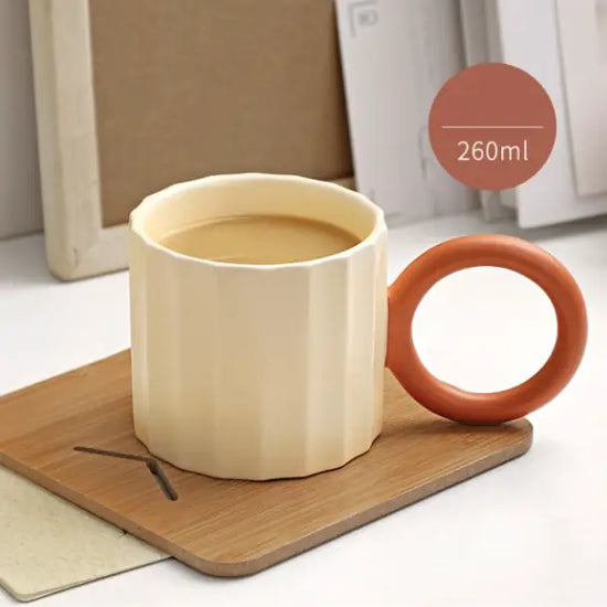 Handmade Ceramic Mug - White with Red Handle