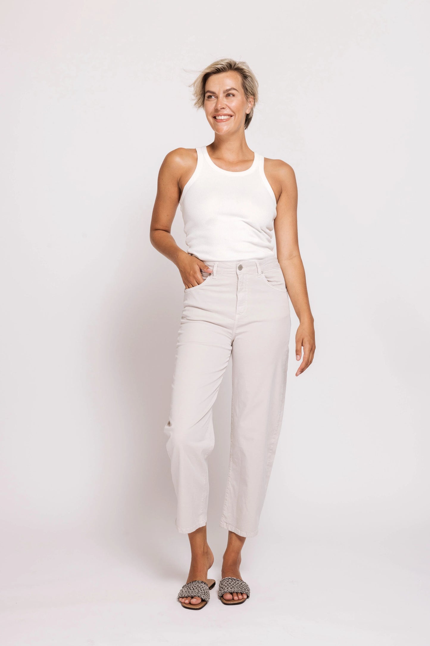 Iza Barrel Twill Pants - Grey