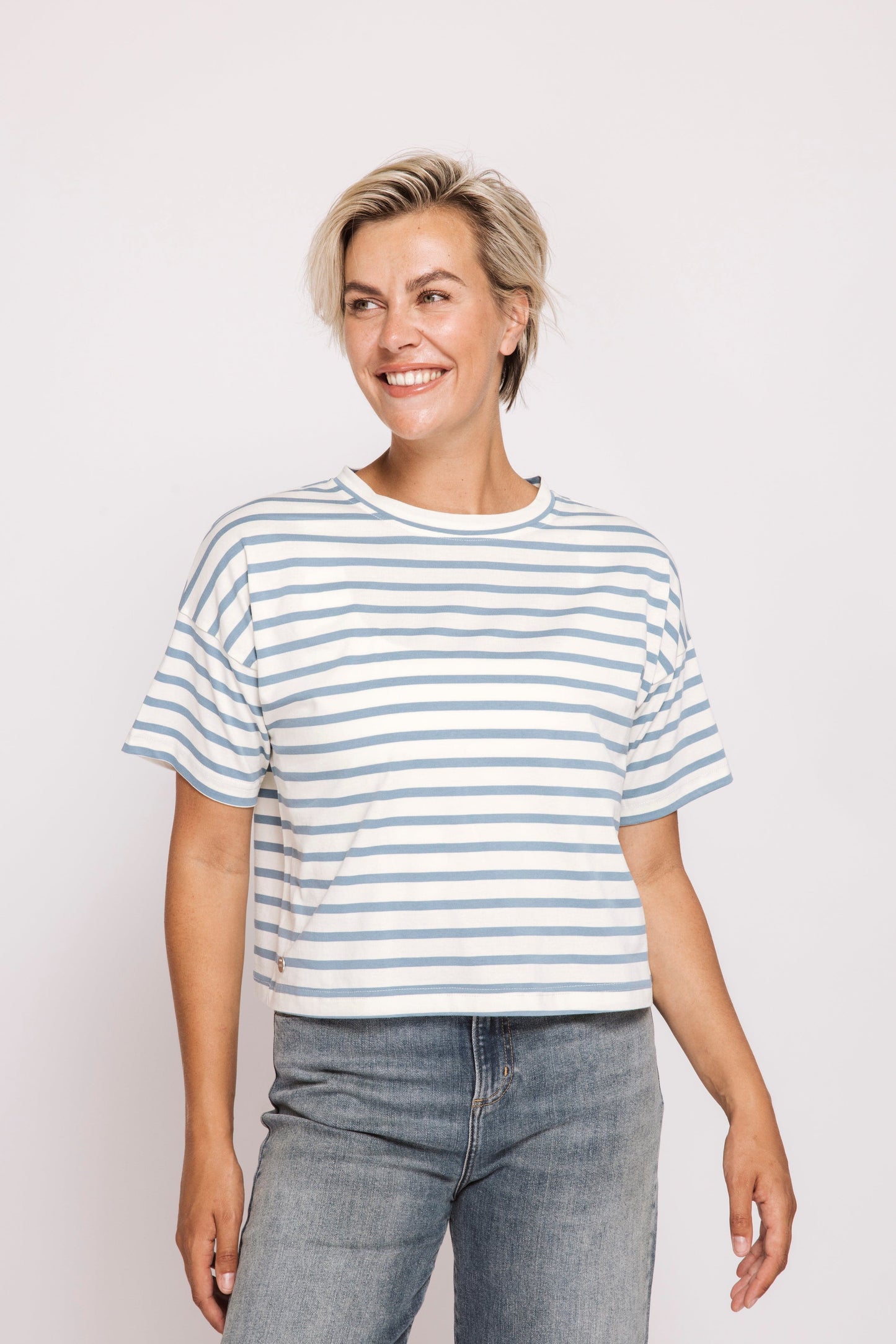 Gady Short Sleeve Striped Tee - Light Blue