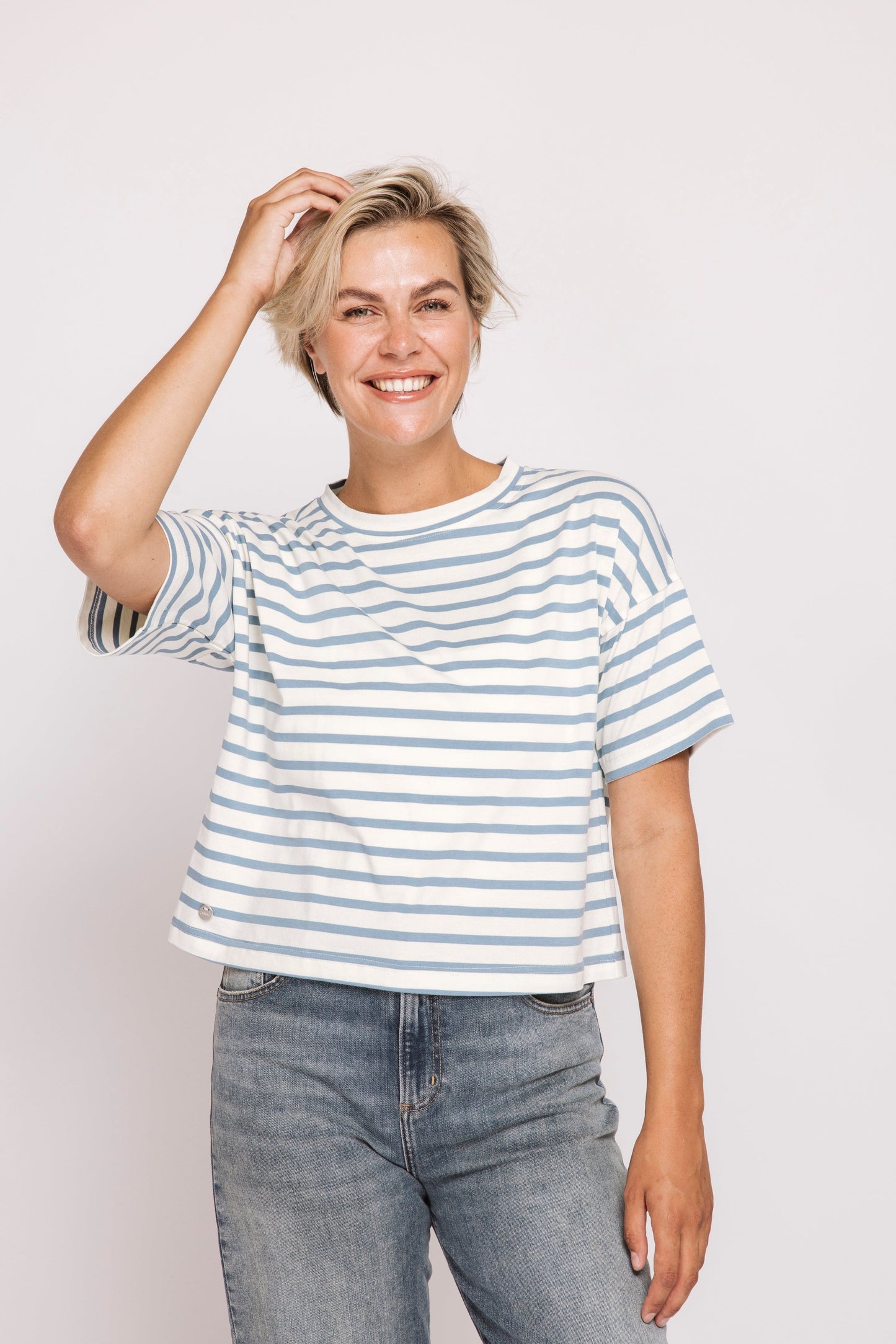 Gady Short Sleeve Striped Tee - Light Blue