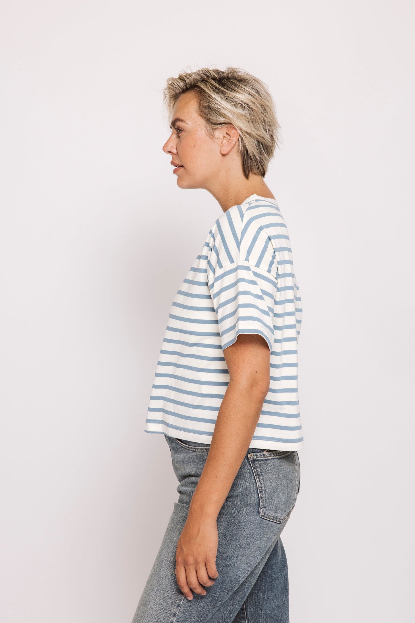 Gady Short Sleeve Striped Tee - Light Blue
