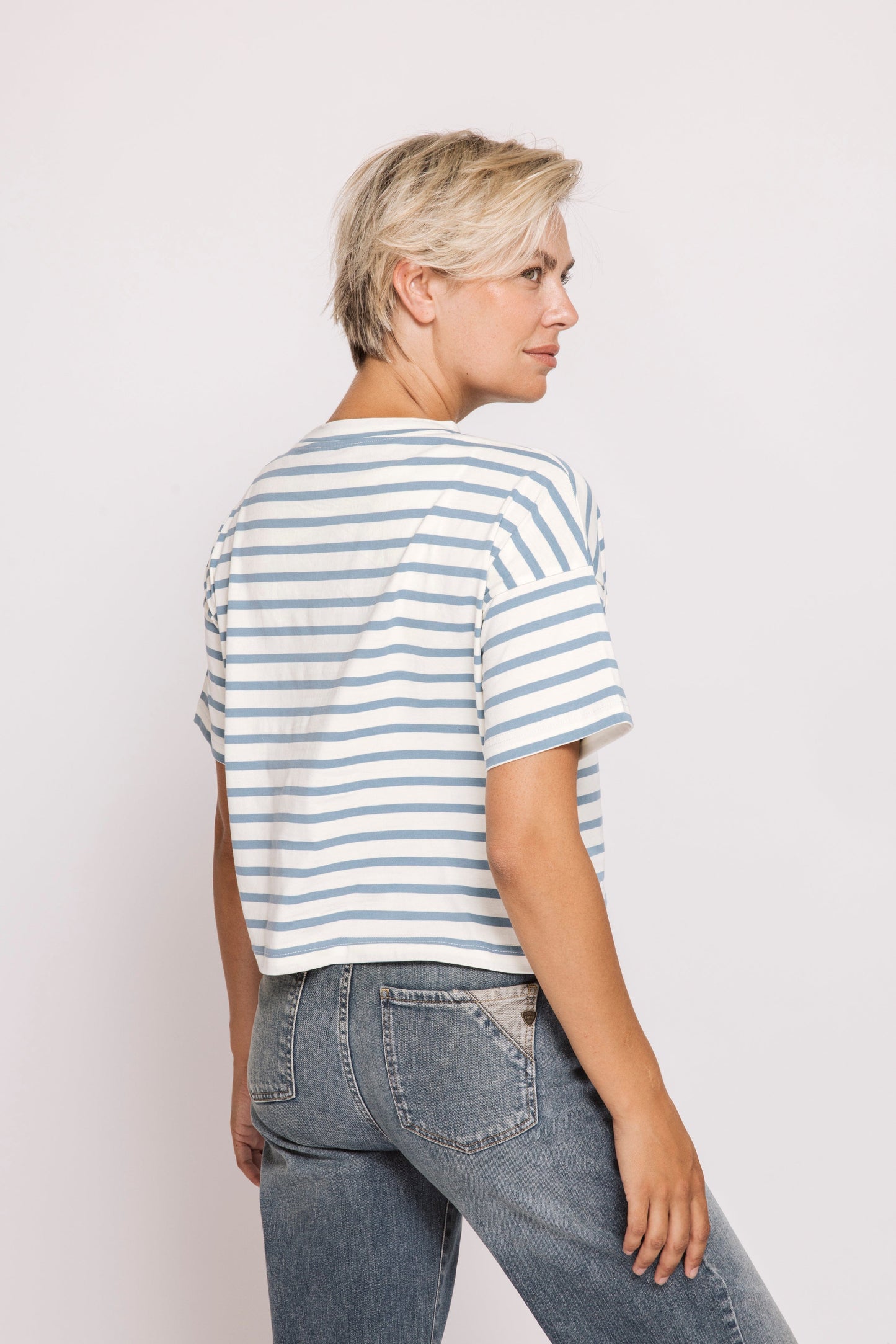 Gady Short Sleeve Striped Tee - Light Blue