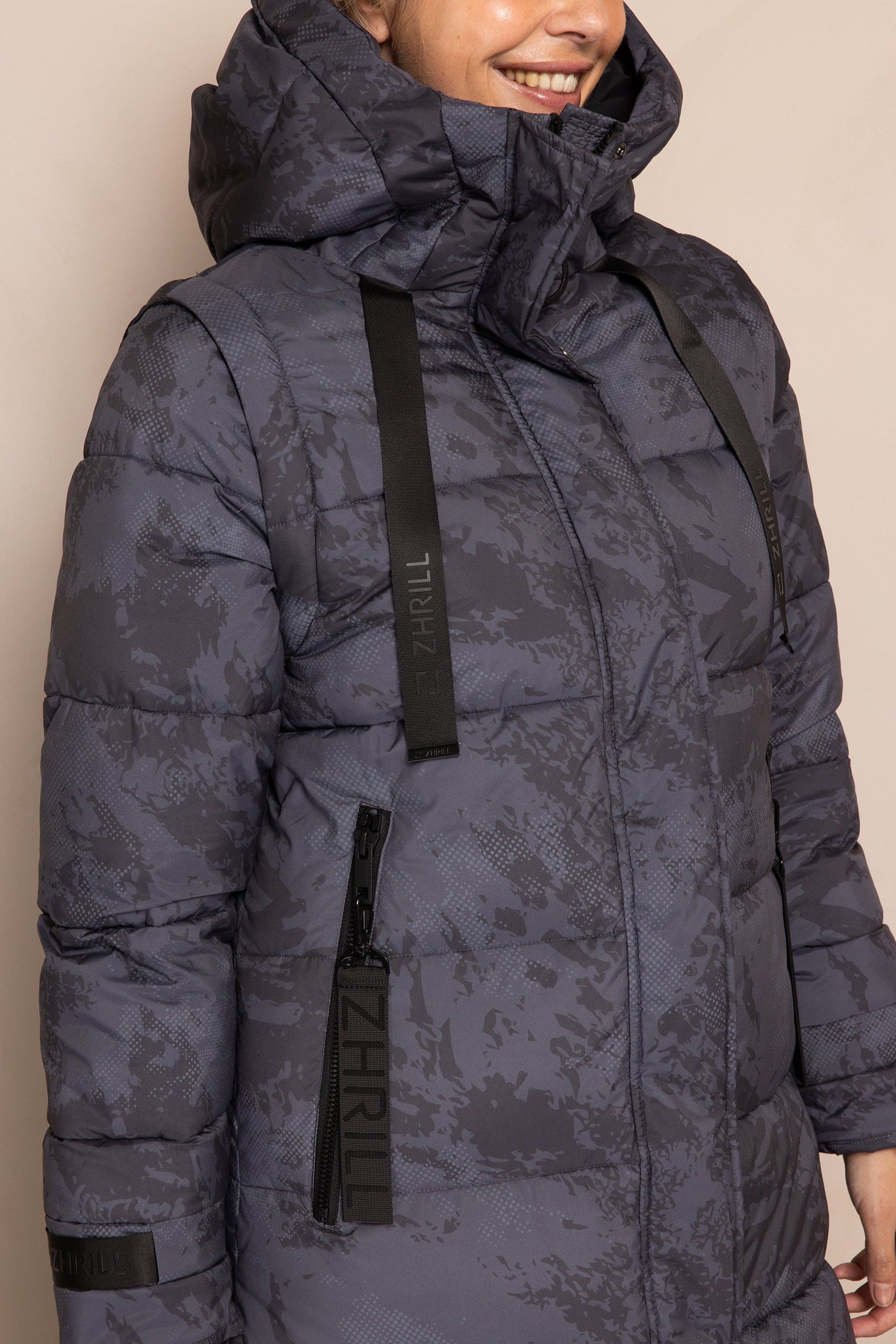 Isi Long Puffer Jacket - Black Camou